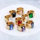 Mode k Gold & Farbe Edelstahl Ringe für Frauen Quadrat bunte Stein Glas Femme Ringe Anillos Mujer