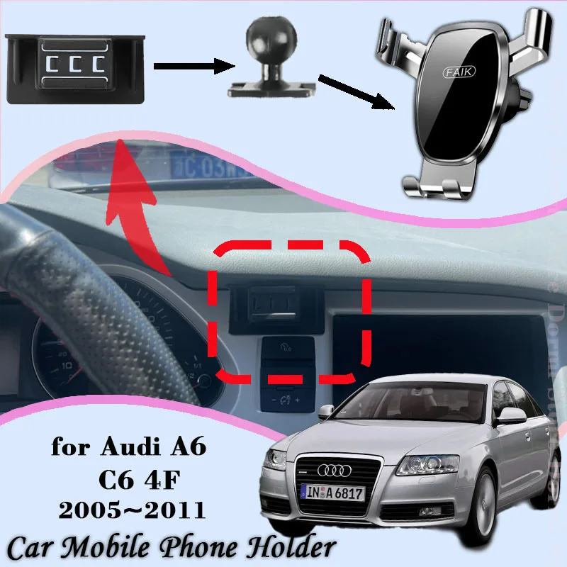 Auto Handy Halter Für Audi A6 C6 4F 2005 ~ 2011 360 Grad Rotierenden GPS Spezielle Navigation Halterung unterstützung Aufkleber Zubehör Image
