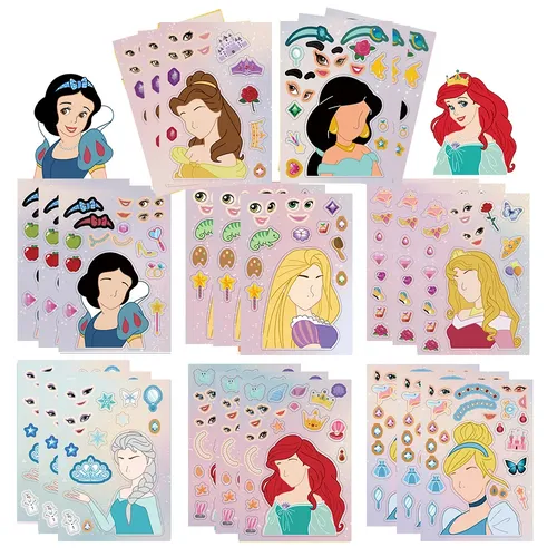 8 Blatt Prinzessin machen ein Gesicht Puzzle Aufkleber für Kinder machen Sie Ihr eigenes DIY Spiel