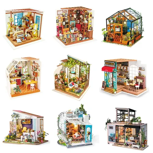 Robotime DIY Holz Miniatur Puppenhaus 1:24 Handgemachte Puppe Haus Modell Gebäude Kits Spielzeug Für