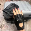 Punk Mode Frauen Leder Handschuhe Für Motorradfahrer Fingerlose Fäustlinge Dance Auto Fahren