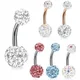 1PC Stahl Doppel Seite Bauch Piercing Ringe Epoxy CZ Kristall Disco Ball Bauchnabel Ringe Nabel