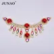 JUNAO 155*60mm Nähen Rot AB Glas Strass Kette Trim Gold Blumen Strass Applique Kristall Fringe für