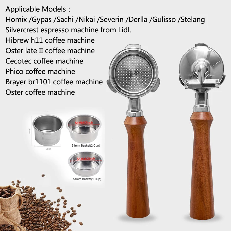 Doppelter Auslauf 51 mm Kaffee-Siebträger mit 1 2 Tassen Korb für Homix Hibrew h11 Oster Cecotec Phico Brayer br1101 Kaffeemaschine Image