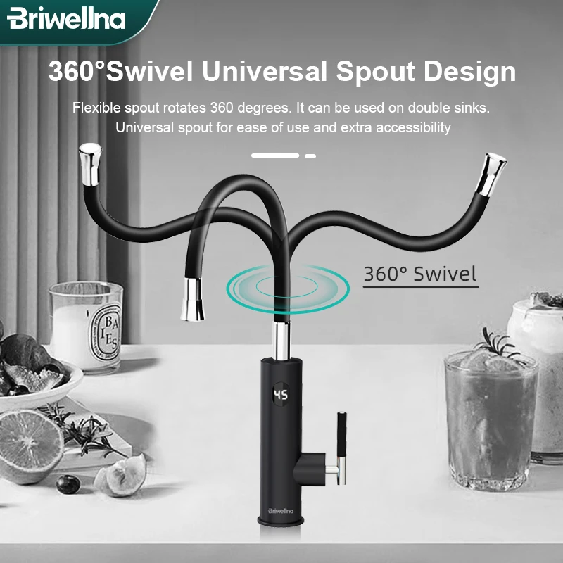 Briwellna Elektrischer Wasserhahn mit Universalauslauf, Warmwasserbereiter, 220 V, Heizhahn, Durchlauferhitzer, Edelstahl-Wasserhahn, Geysir Image