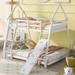 Twin over Queen House Bunk Bed with Climbing Nets and Ramp