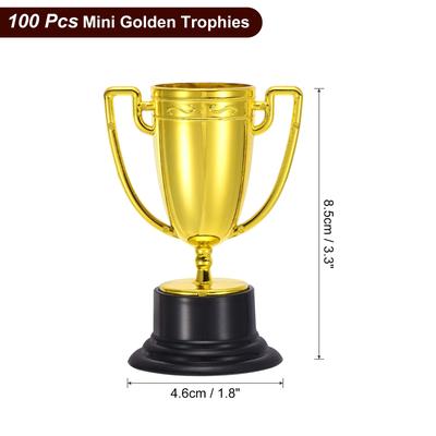 100Pcs Mini Gold Trophies Award Cups Plastic 3.3Inch Small Sports Trophy Prizes