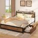 Gizoon Full Queen Bed Frame with 4 Drawers and 2-Tier Headboard