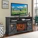 Fireplace TV Stand with Electric Fireplace & Storage Cabinet, Dark Oak - 60.00" x 15.75" x 32.00"
