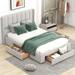 Full Size Linen Upholstered Platform Bed with 3 Drawer