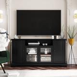 TV Stand for TV up to 65in with 2 Tempered Glass Doors Adjustable Panels Open Style Cabinet