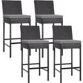 SPECSTAR Outdoor Wicker Bar Stools Set of 4 Patio Rattan Furniture with Cushions Black