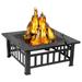 32 Inch Outdoor Square Metal Firepit Table Wood Burning Fireplace with Waterproof Cover Mesh Lid Backyard Patio Garden BBQ Grill Black