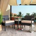 3 Pieces Bistro Chair Set W/Glass Table Black Outdoor Patio Furniture Wicker Rattan Modern Conversation Chat Seating