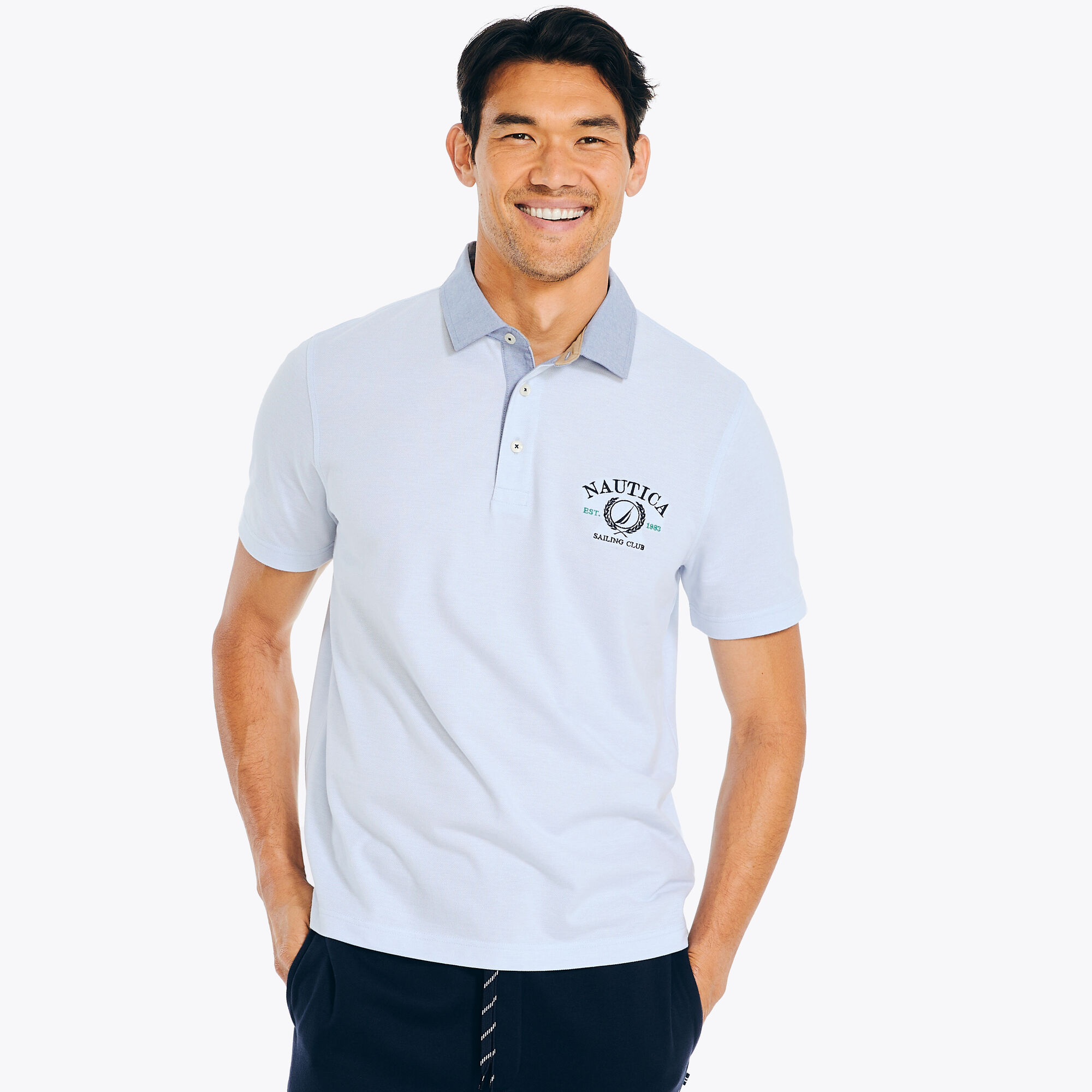 Nautica Men's Classic Fit Oxford Polo 414 (Crystal Bay Blue), XS