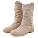 Cowboy Boots Women Low Heel Wide Fit Ladies Suede Below Mid Calf Western Booties Girls Dancing Biker Boot UK Size (001 Beige, Adult, Women, 3.5, Numeric, UK Footwear Size System, Medium)