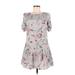 Kimchi Blue Casual Dress - A-Line Scoop Neck Short sleeves: Gray Floral Dresses - Women's Size Medium