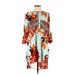 Fig and Flower Casual Dress - Shift High Neck 3/4 sleeves: Orange Floral Dresses - Women's Size Medium