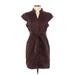 Calvin Klein Casual Dress - Shirtdress V-Neck Short sleeves: Brown Solid Dresses - Women's Size P