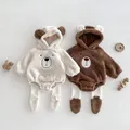Baby Hooded Romper Bear Ears Cute Plush Baby Clothes Winter 0-2 Years Old Korean version Baby