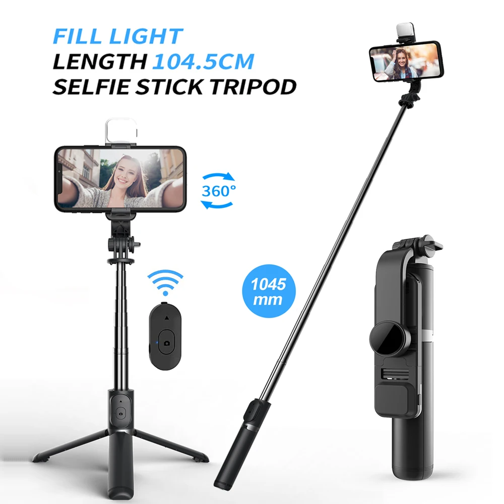 New Wireless Bluetooth Selfie Stick Tripod with Remote Extendable Tripod with LED Light Detachable for iPhone Android Smartphone
