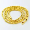 Hip Hop 24K Gold Necklace 3MM Twisted Rope Twist Electroplating Gold Necklace for Men Women Wedding