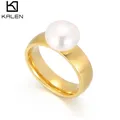 Kalen Mode Anillos weiß simuliert-Perlen ringe für Frauen Gold Farbe Edelstahl Eheringe Finger Party