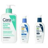 Cerave Daily Skincare Facial Bundle - Cerave Foaming Facial Cleanser (12 Oz) Am Cerave Facial Moisturizing Lotion With Sunscreen (2 Oz) And Pm Facial Moisturizing Lotion (2 Oz).