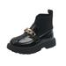 Children Stylish Chain Kids Ankle Boots Student Dance Shoes Elastic Knitting Patchwork On Boots Girls Little Kid Big Kid Metal Leather Socks Slip Shoes Black 34