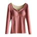 XIUH Women s Thermal Undershirts Winter V Neck Thermal Top Warm with Spongy Pad Winter Underwear Top Pink 3XL