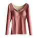 XIUH Women s Thermal Undershirts Winter V Neck Thermal Top Warm with Spongy Pad Winter Underwear Top Pink 2XL