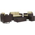 HomeStock Victorian Vintage 5Pc Outdoor Wicker Conversation Set Sand/Brown - Loveseat Side Table Coffee Table & 2 Swivel Chairs