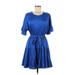 lost & wander Casual Dress - Mini Scoop Neck Short sleeves: Blue Solid Dresses - Women's Size Medium