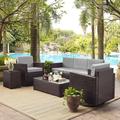 Maykoosh Artistic Accomplishment 5Pc Outdoor Wicker Sofa Set Sand/Brown - Sofa Side Table Coffee Table & 2 Swivel Chairs