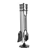 IVV 5 Pcs Fireplace Tools Sets Black Handle Wrought Iron Large Fire Tool Set and Holder Outdoor Fireset Stand Black