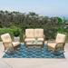 VIVIJASON 4-Piece Outdoor Patio Wicker Conversation Sets All Weather Outdoor Rattan Furniture Set Includes Glider Loveseat Coffee Table 2 Rocking Chairs with Cushions for Backyard Light Brown