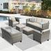 Ovios 6 Pieces Modern Outdoor Patio Furniture All Weather Wicker Conversation Set with Sectional Loveseat and Ottoman for Backyard