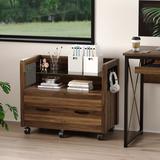 Bestier Rolling File Cabinet 30 with Drawer and Hooks Walnut