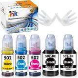 502 Ink Bottle for Epson 502 T502 Ecotank Refill Ink for Epson ET-15000 ET-2760 ET-3710 ET-2750 ET-3700 ET-4760 ET-3750 Printer (2 Black Cyan Magenta Yellow 5 Pack)