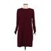 CeCe Casual Dress - Mini Crew Neck 3/4 sleeves: Burgundy Print Dresses - Women's Size 6