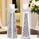 Wocred 2 Piece Candlestick Holders for Holding Pillar Candles, Crystal Crushed Diamond Candle Holders Set Decor for Dinning Room, Silver Glass Votive Candle Holders for Table Centerpiece(12”)