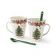 Spode Christmas Tree 2023 Annual 4pc Mug and Spoon Set | Christmas Mugs - Microwave & Dishwasher Safe | Cute Coffee Mugs | Porcelain Coffee Cup & Spoon | 13-Ounce Coffee Mug