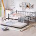 Daybed Metal Platform Bed Frame with Twin Size Adjustable Trundle, Metal Structure Bedframe Daybed with Trundle, Black