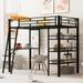 Twin Loft Bed with Desk and Whiteboard, Stylish Metal Loft Bed with 3 Layers of Shelves, Space Saving for Kids Girls Boys, Black