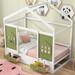 Twin Size Farmhouse Style Pine Wood House Bed with 2 Drawers, Wood Platform Bed Frame with Window for Kids Boys Girls