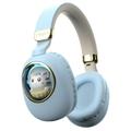 moobody Cute Cartoon Wireless BT5.3 Headphones Over Ear Gaming Headset Cute Animal Design AUX IN Wired Earphone with Colorful Light Foldable Soft Ear Cushions