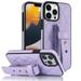 Mantto Wristband Case for iPhone 15 with Kickstand Three Gear Wrist Hand Strap Slim Cover Premium PU Leather + TPU/Silicone Shockproof Lens Protection Case Purple