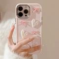 Korean 3D Laser Love Heart Pink Bow Silk Ribbon Case For iPhone 11 12 13 14 15 Pro Max XS X XR 7 8 Plus Sweet Girl Phone Cover