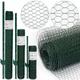 Wire Netting Fence + Metal Fence Posts Hexagonal Chicken Wire Height 1m Mesh 25x25mm Roll 5m Incl 4 Fence Posts Poles Height 140cm Green pvc Coated