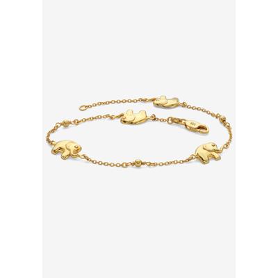 Women's Beaded Elephant 18K Gold-Plated Sterling Silver Station Ankle Bracelet 10" by PalmBeach Jewelry in Gold